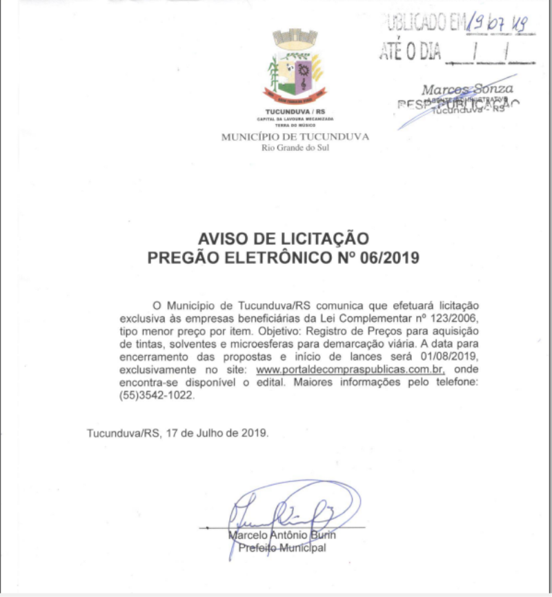 AVISO DE PE Nº 06/2019 - SRP TINTAS_SOLVENTES_MICROESFERAS